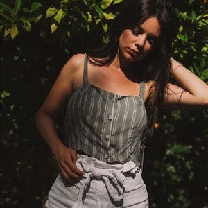 JOLT sage green crop top with tie straps Size L